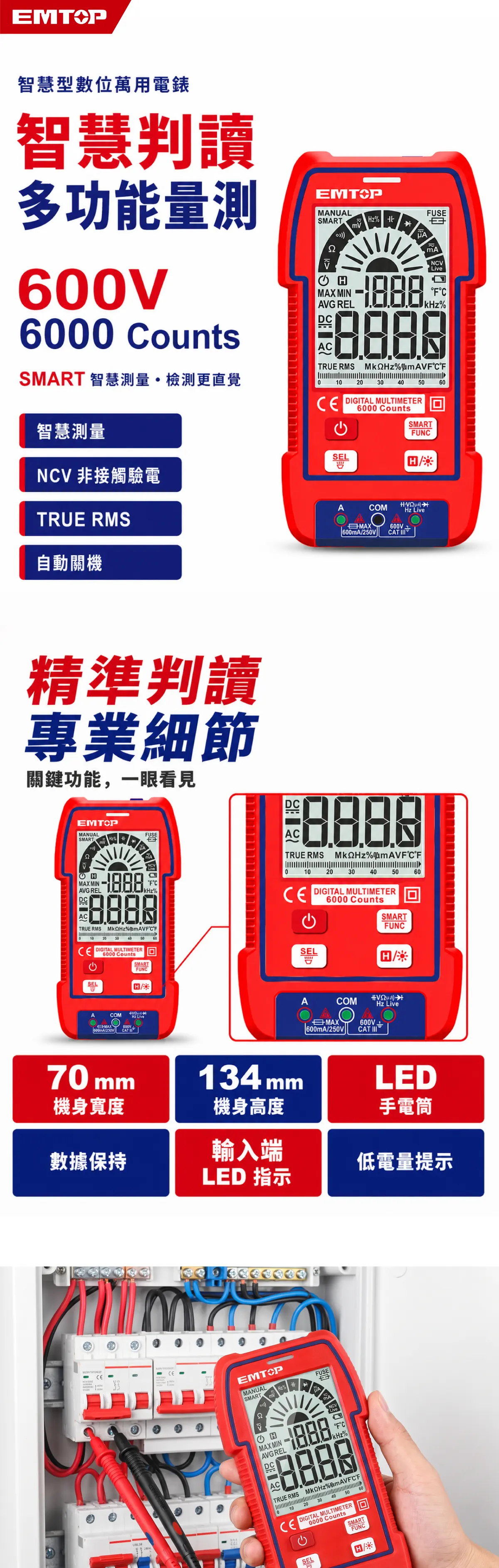 EDMR516004 600V數位萬用電表-非接觸檢測 商品說明