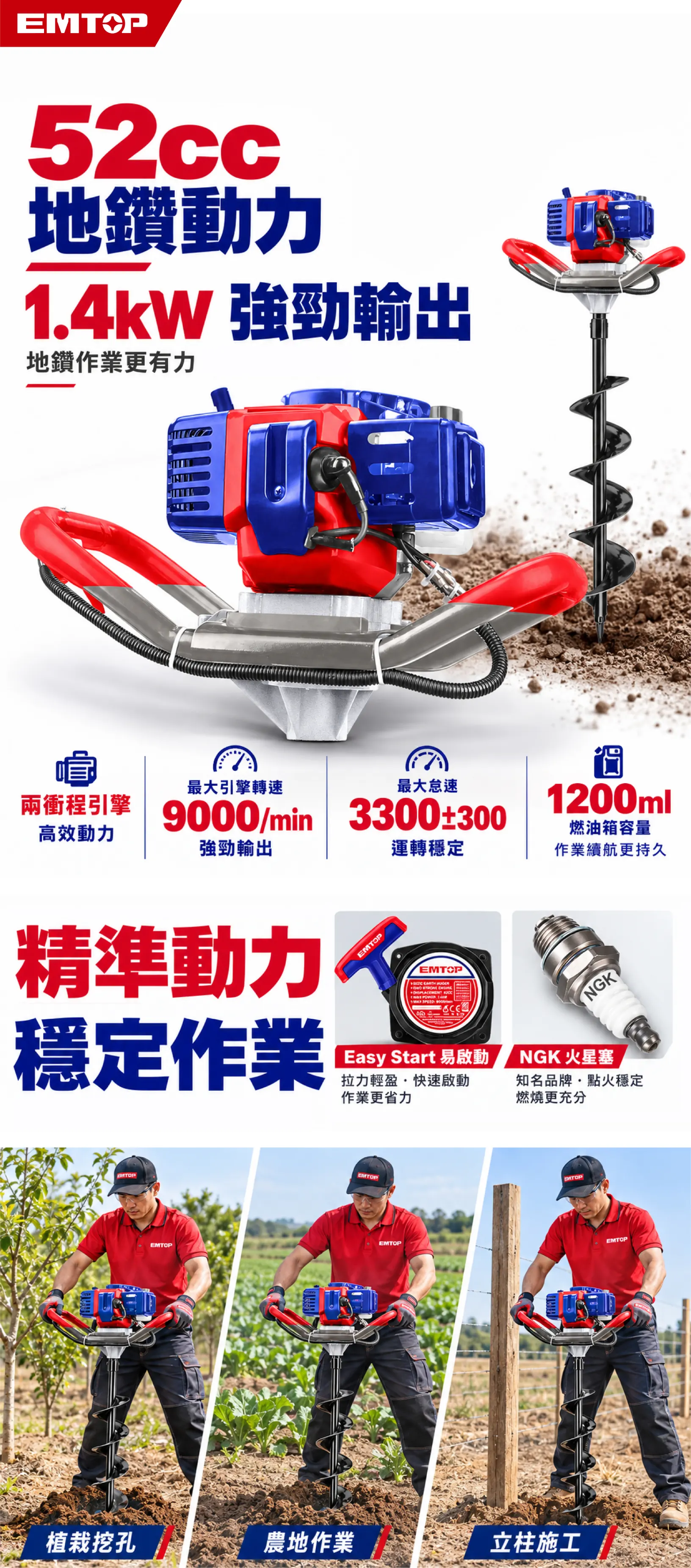 EEAR5233-1 52cc地鑽動力1.4KW 商品說明