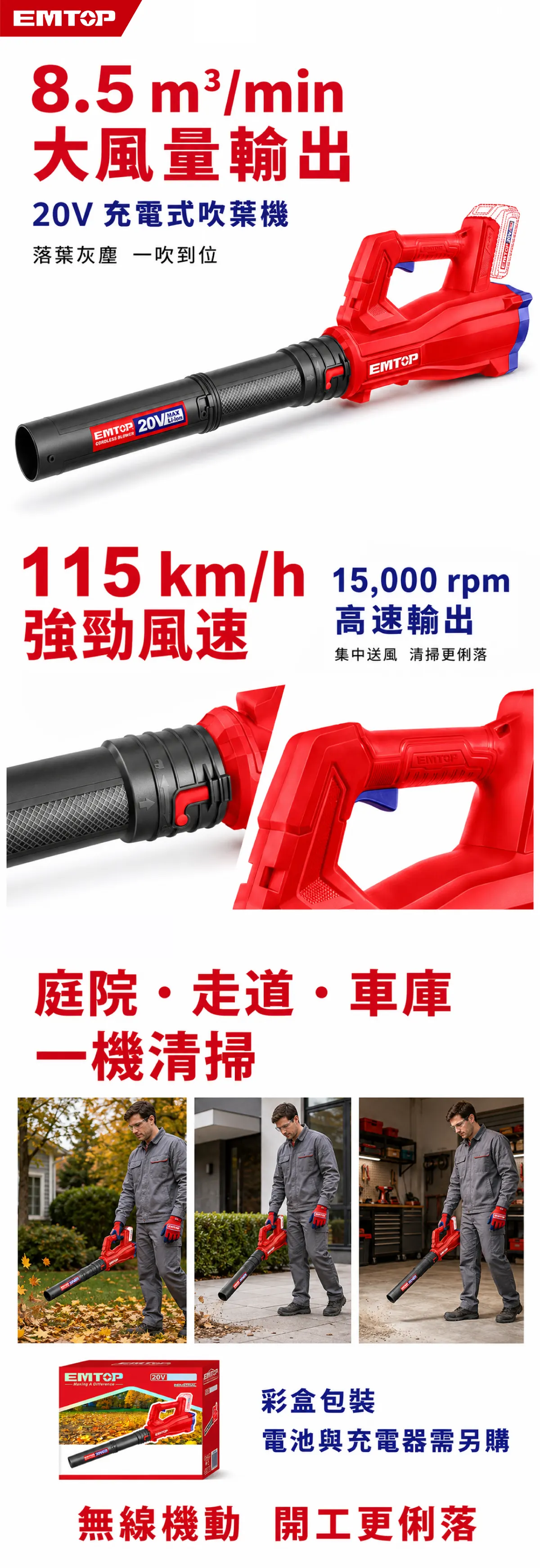 ELAB20323 20V鋰電鼓風機8.5m³/min(單機組) 商品說明
