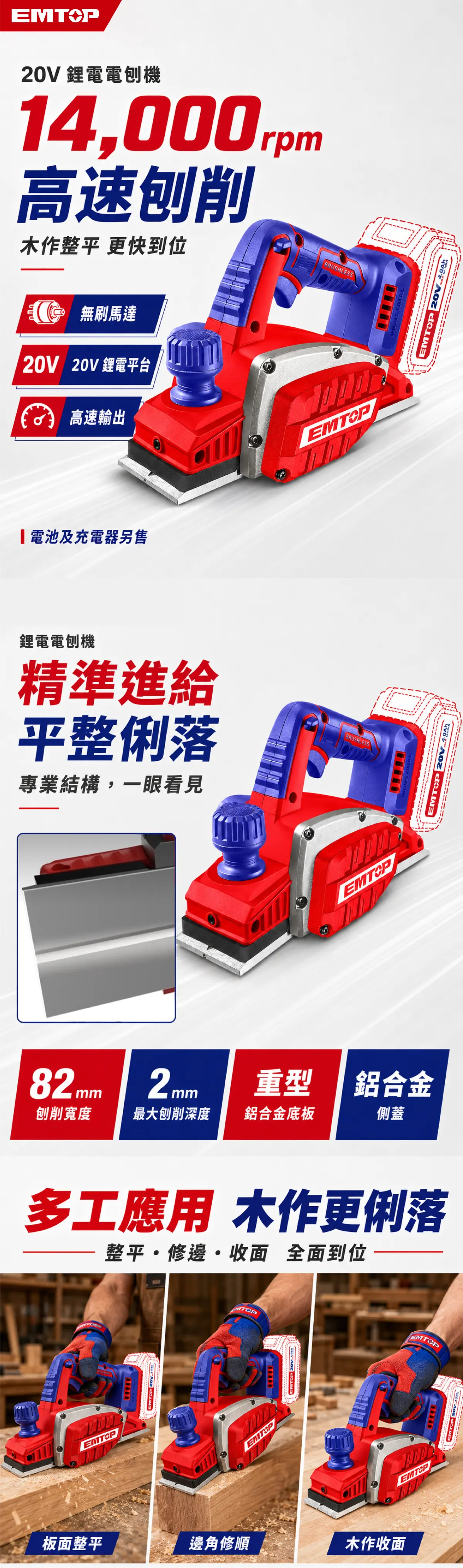 ELCR20401 20V無刷鋰電刨刀(單機組) 商品說明