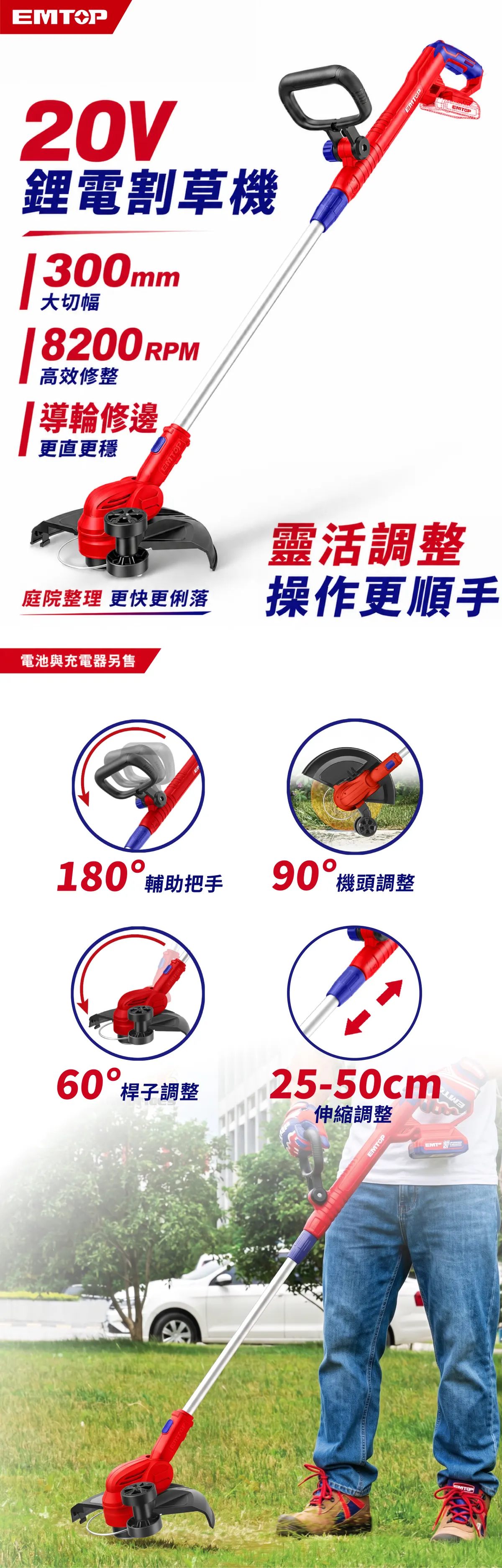 ELGT20328 20V鋰電手持式割草機300mm(單機組) 商品說明