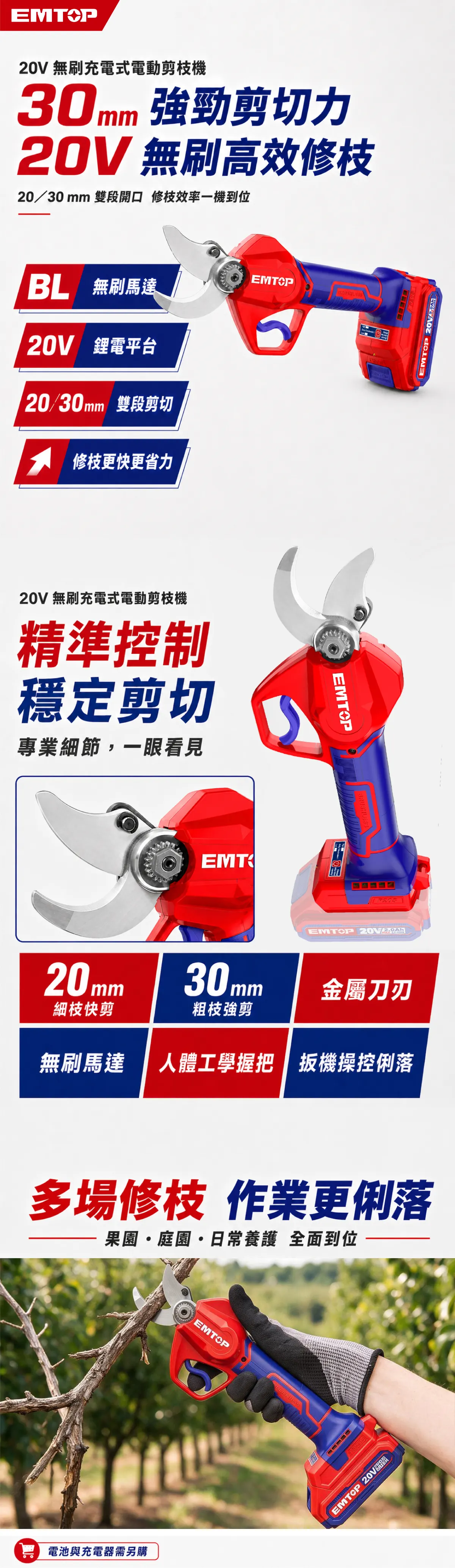 ELSL20305 20V鋰電果樹剪(單機組) 商品說明
