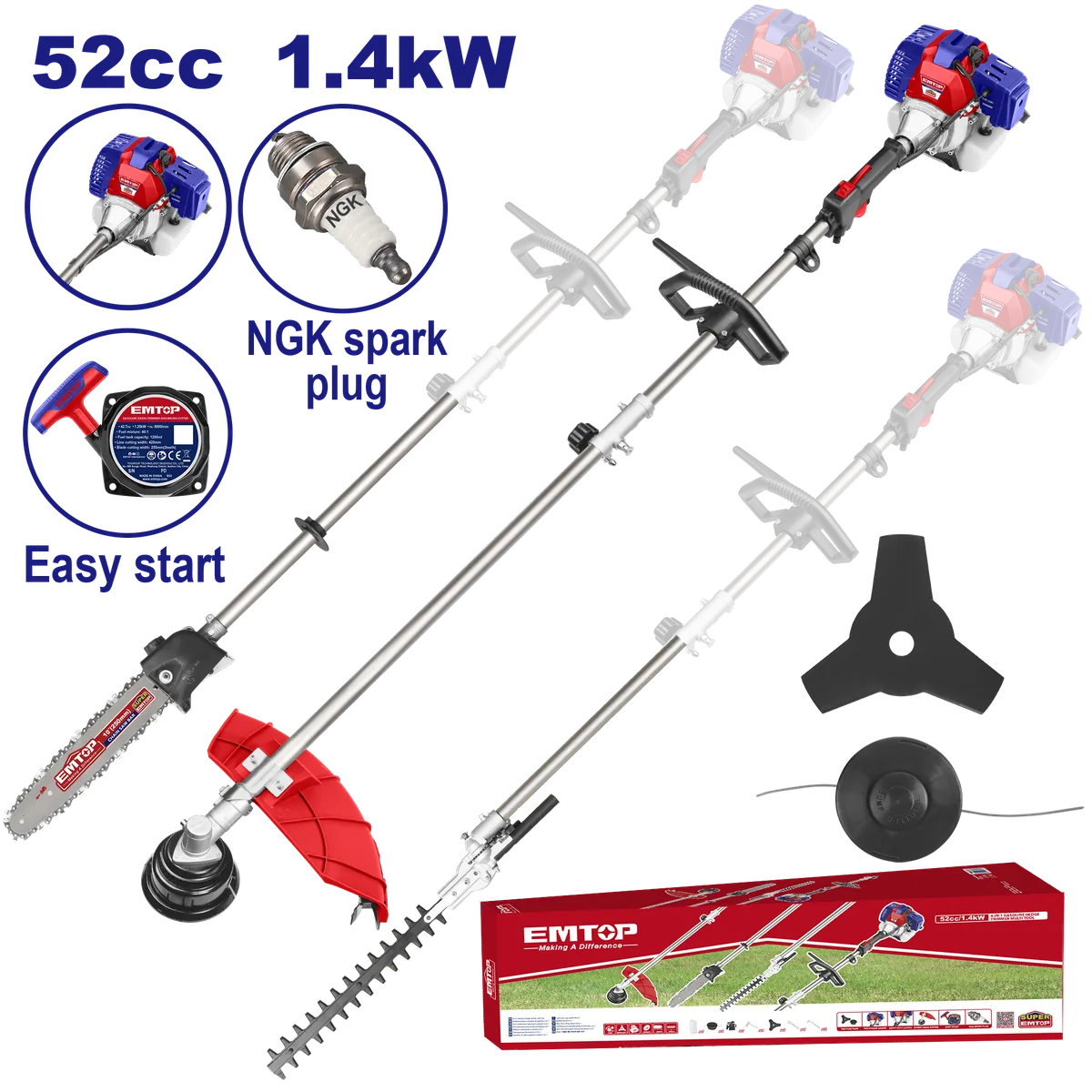 EGTC55211 52cc 四合一汽油多功能割草機｜1.4kW