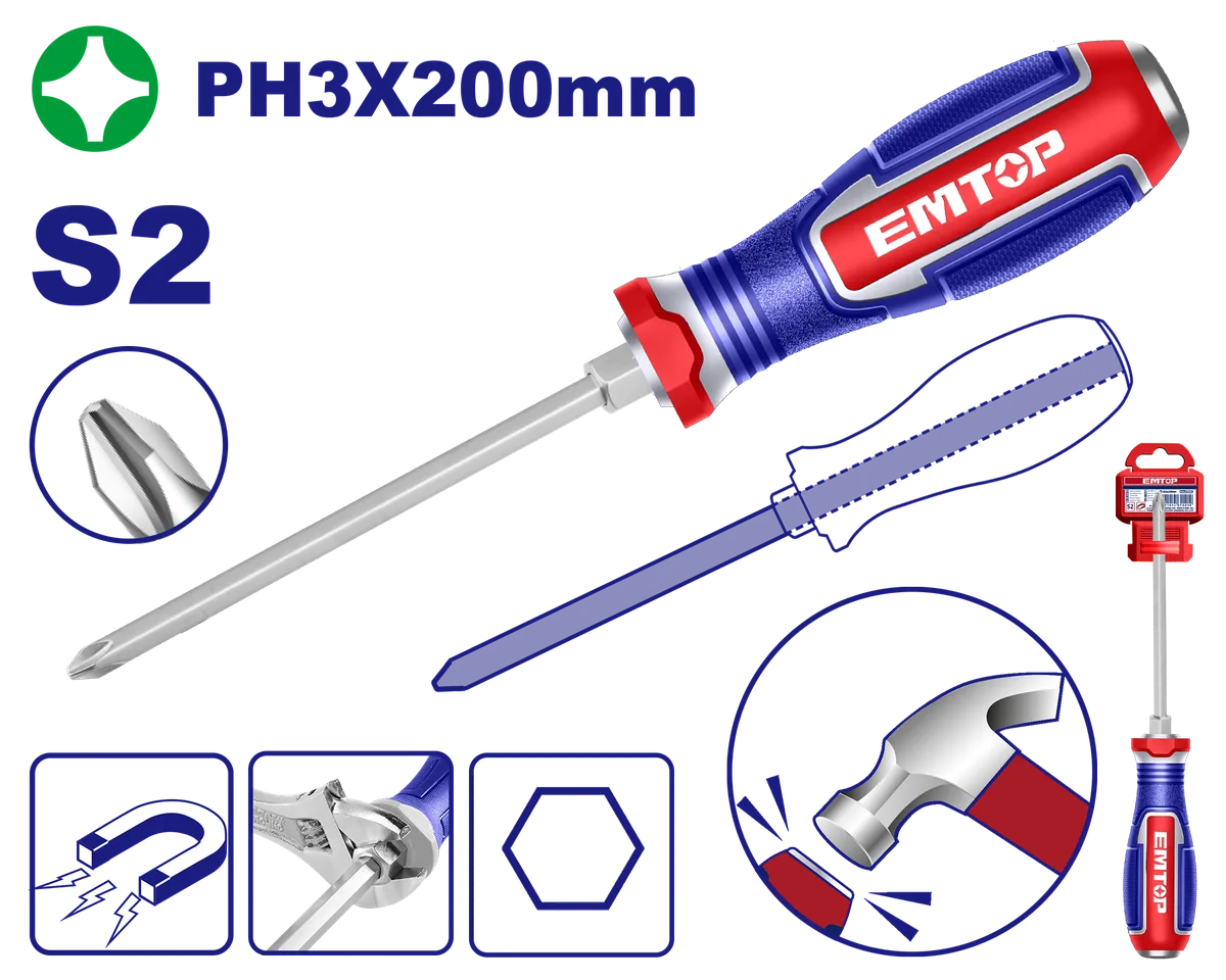 EGTPH32001 PH3×200mm貫通式敲擊十字螺絲起子