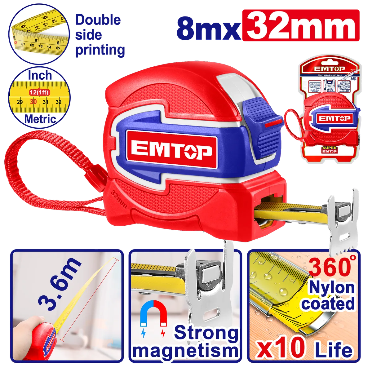 EMTP80832 8m*32mm公制強化尼龍包膠鋼捲尺