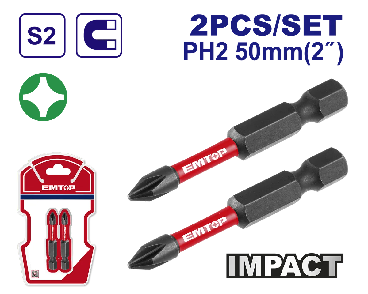ESBTM5PH250 2入組50mm PH2磁性六角柄十字起子頭