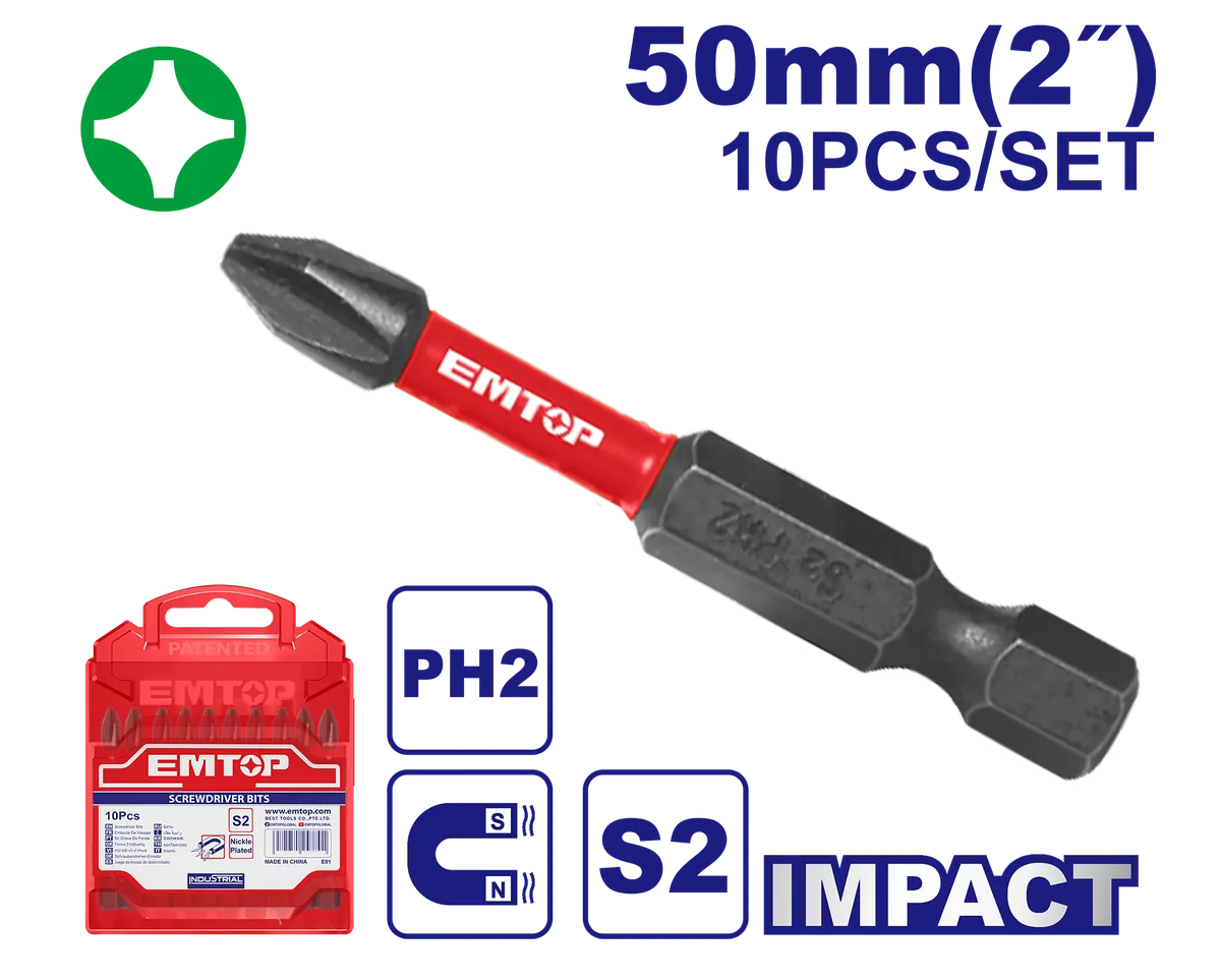 ESBTMPH223 10件式50mm PH2磁性六角柄十字起子頭