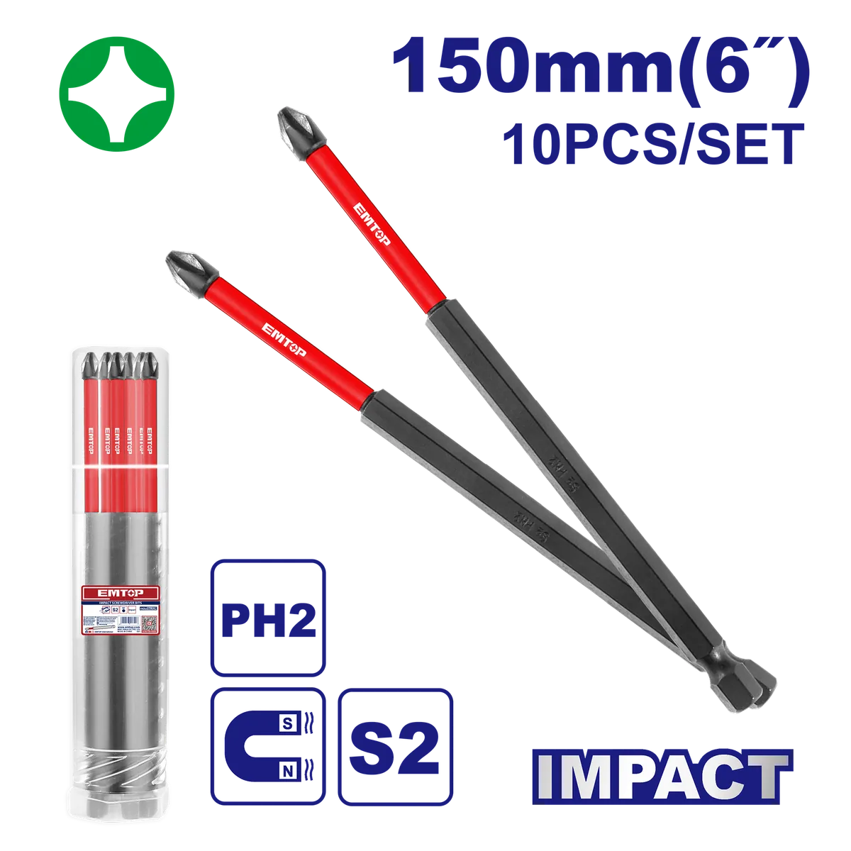 ESBTMPH263 150mm PH2六角柄強磁十字起子頭