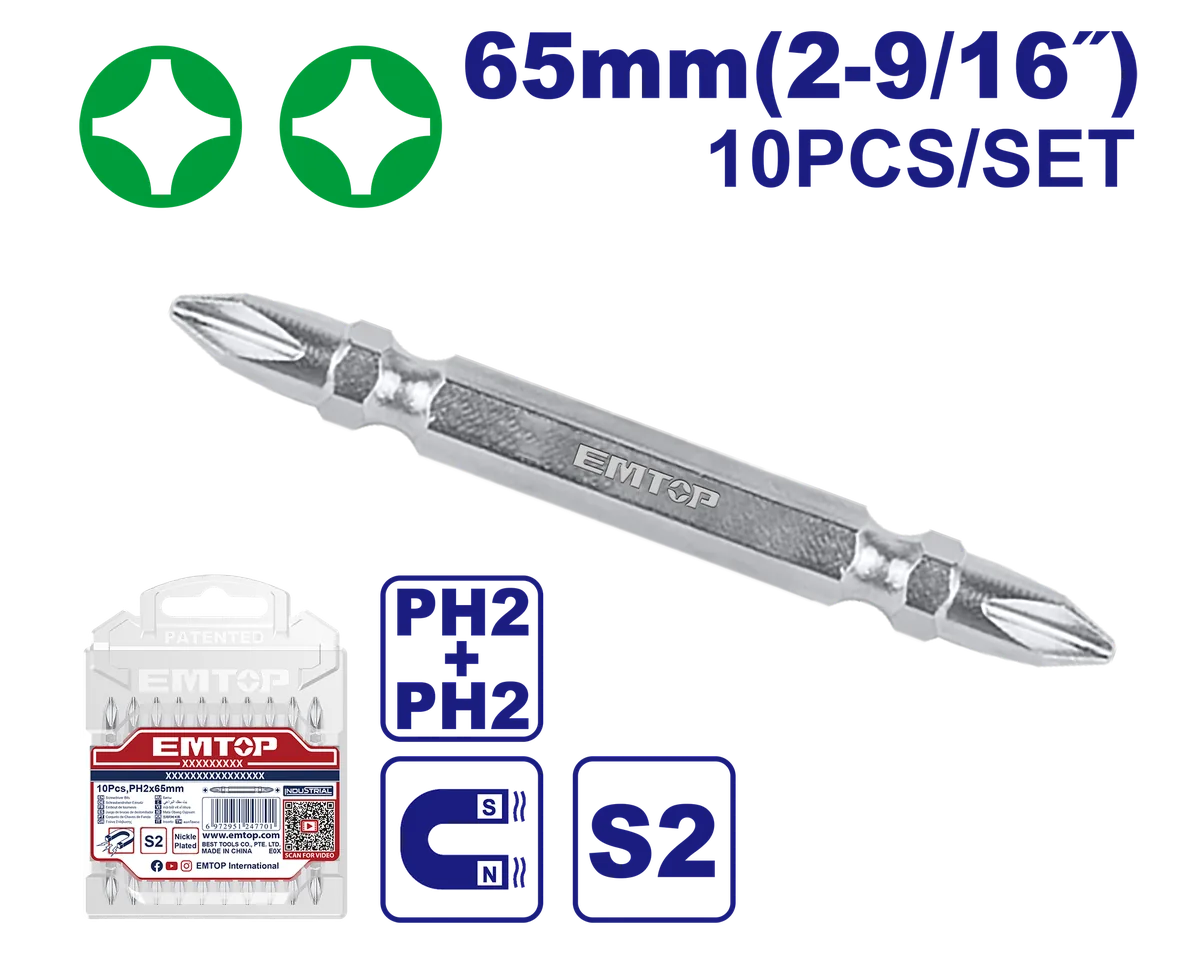 ESBTPH2233 10件式 65mm PH2十字起子頭