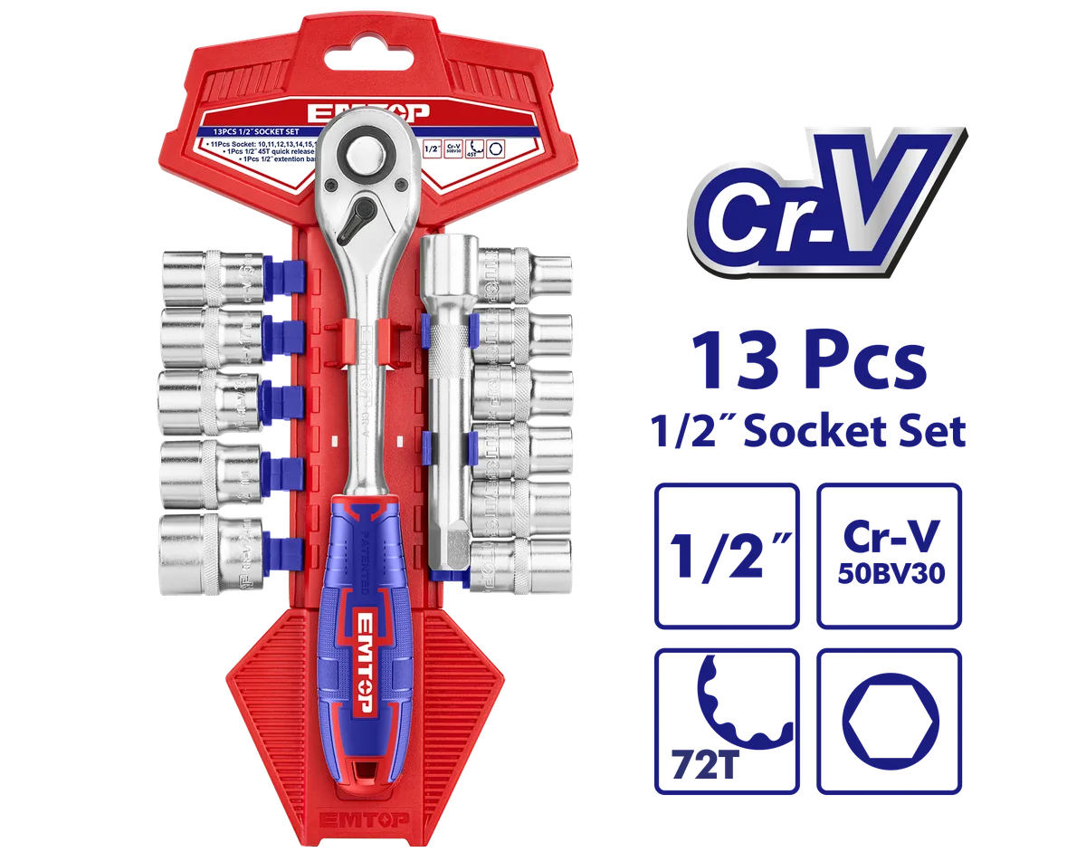 ESKT12131 13件式4分(1/2吋)72齒棘輪套筒扳手套組