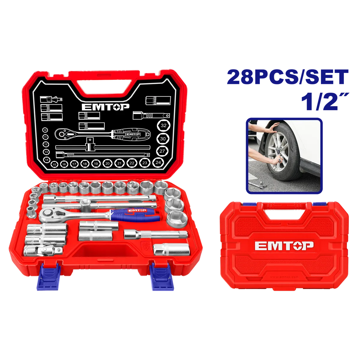 ESKT12281 28件式4分（1/2吋）鋼棘輪套筒扳手套組