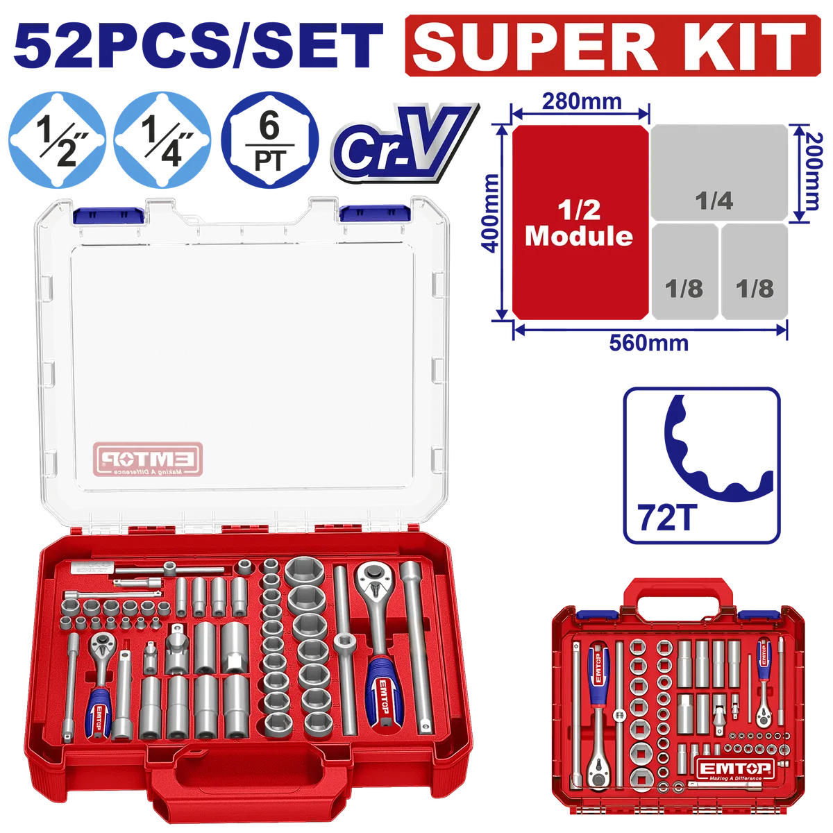 ESKT42526 52件式2分/4分棘輪套筒扳手套組