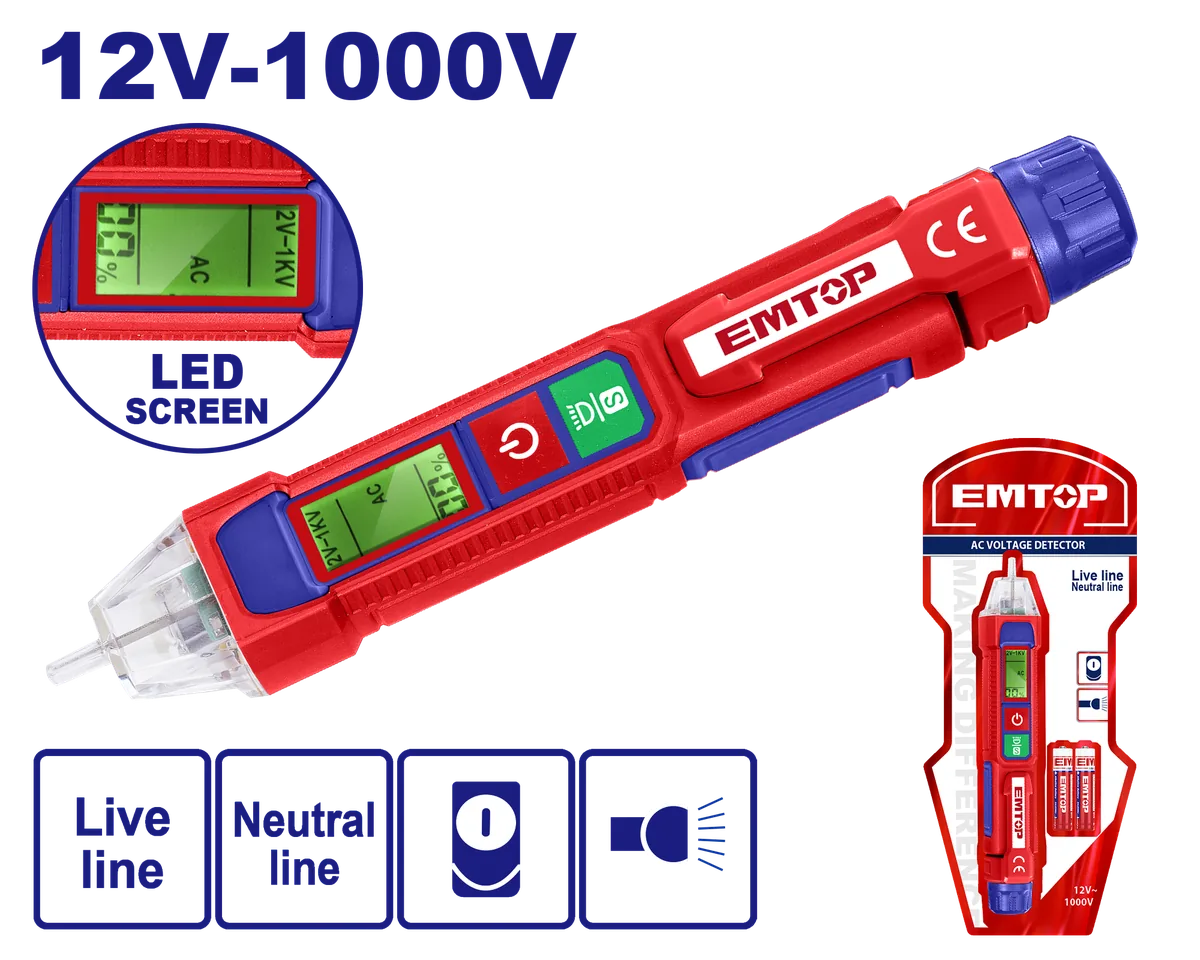 ETPL210003 12–1000V非接觸式交流驗電筆｜LED螢幕・AC感應測電