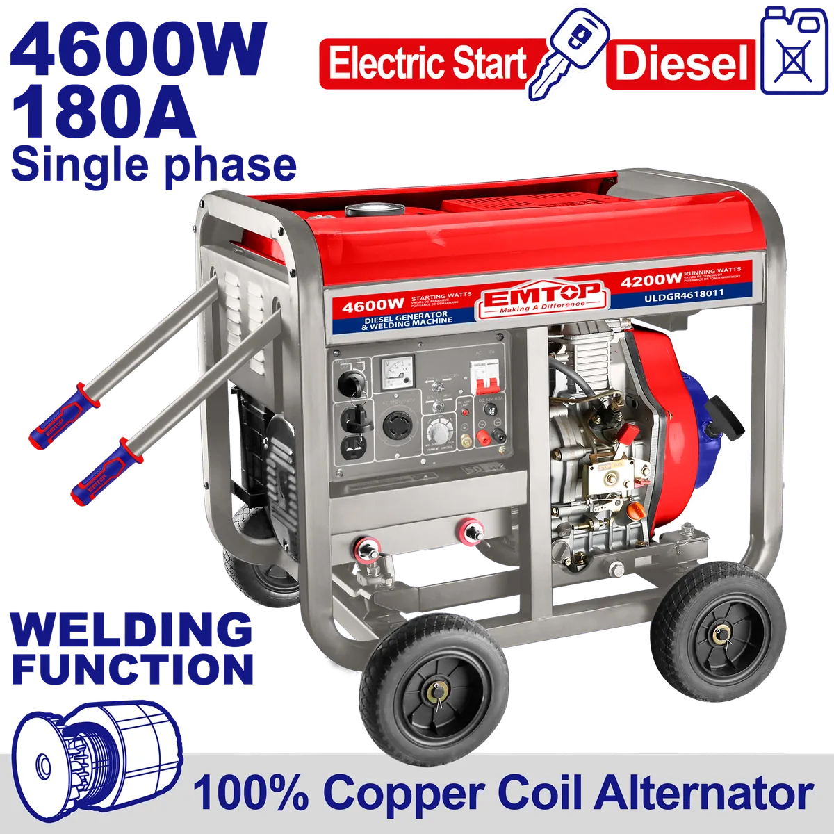 ULDGR4618011 柴油動力移動式發電電焊機｜180A焊接・4600W發電・電啟動