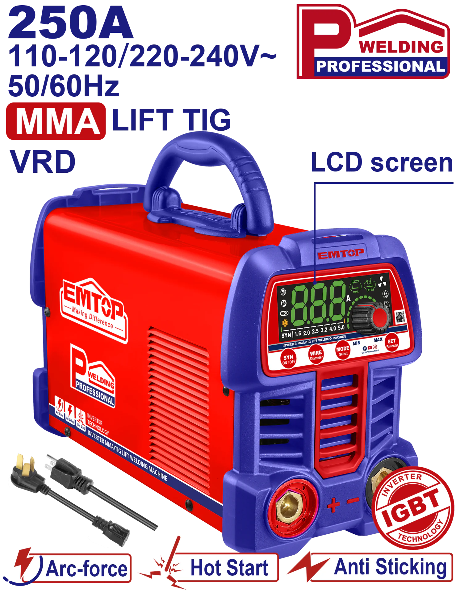 ULWDEM2561 至尊級-250A數位雙電壓變頻焊機｜110V／220V｜HF TIG・Lift TIG・MMA・VRD・IGBT